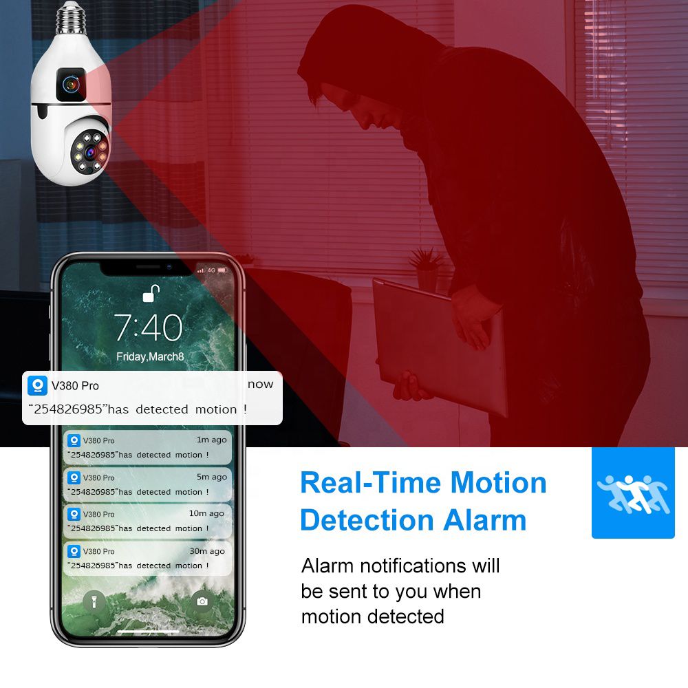 Speed-X Dual Lens Bulb Camera 1080p WiFi Panoramic Night Vision thumbnail 3