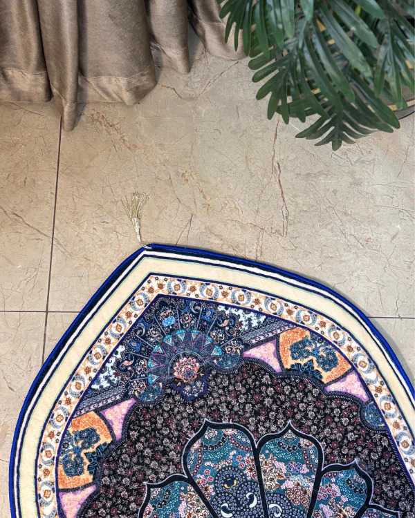 Luxury Ottoman Mandala Velvet Prayer Rug – Deep Blue & Black 70x115 cm | Elegant Islamic Janamaz thumbnail 4