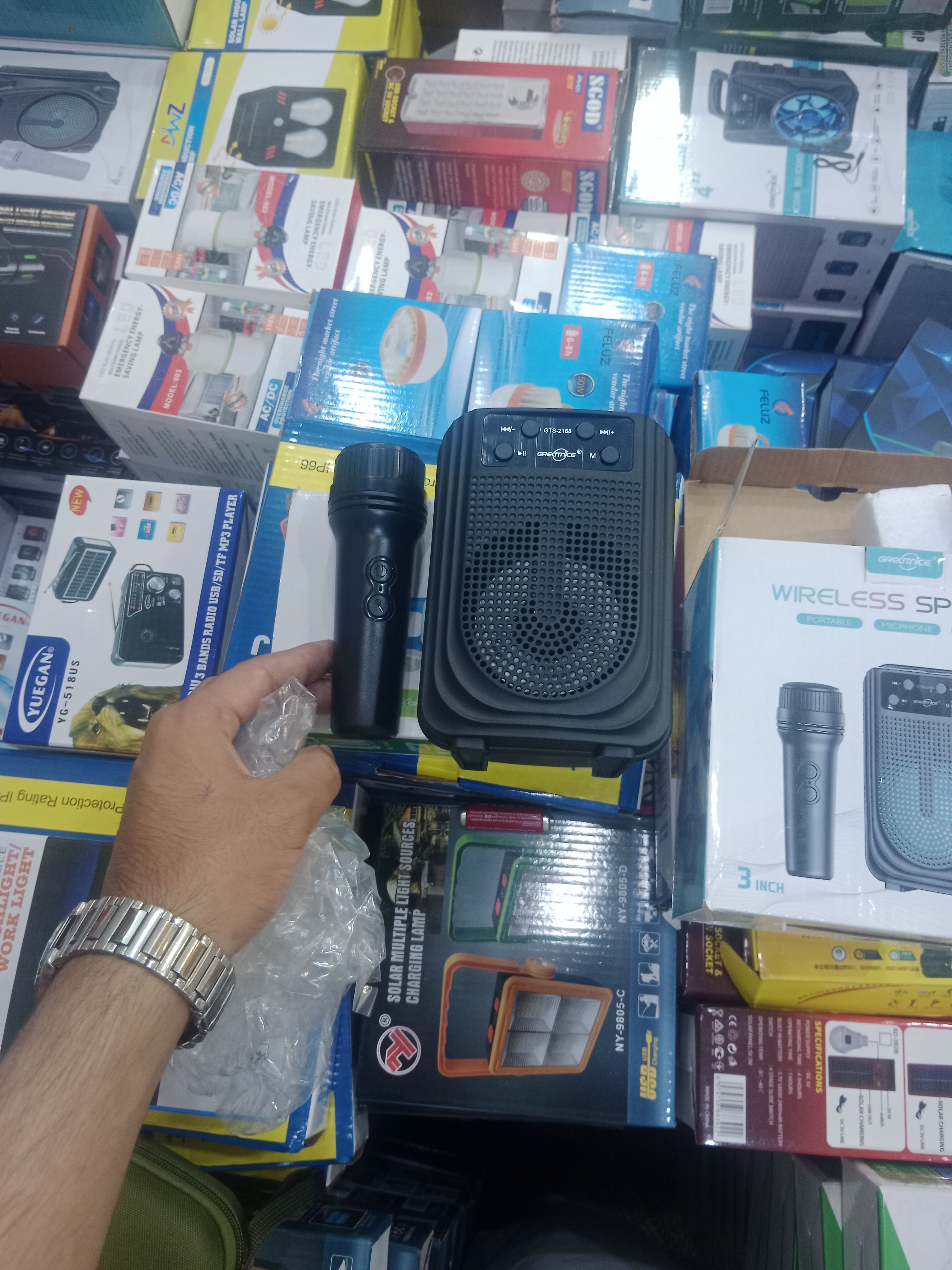GTS-2158 Portable Wireless Bluetooth Speaker with Wireless Karaoke Microphone – 3-Inch Driver, Powerful Bass, RGB LED Light, USB/TF Card Reader thumbnail 5
