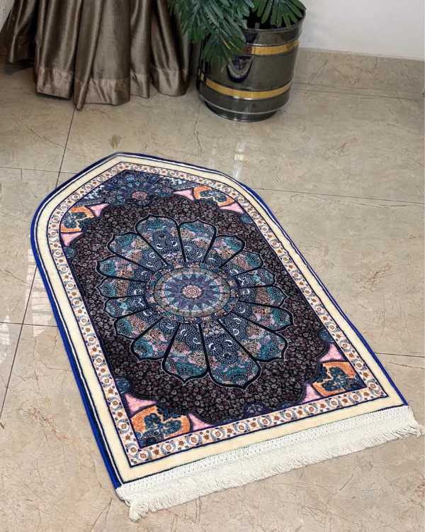 Luxury Ottoman Mandala Velvet Prayer Rug – Deep Blue & Black 70x115 cm | Elegant Islamic Janamaz thumbnail 2