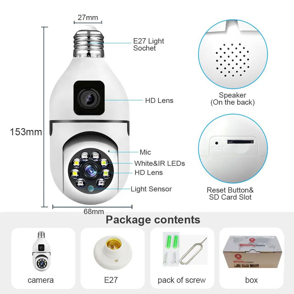 Speed-X Dual Lens Bulb Camera 1080p WiFi Panoramic Night Vision thumbnail 2