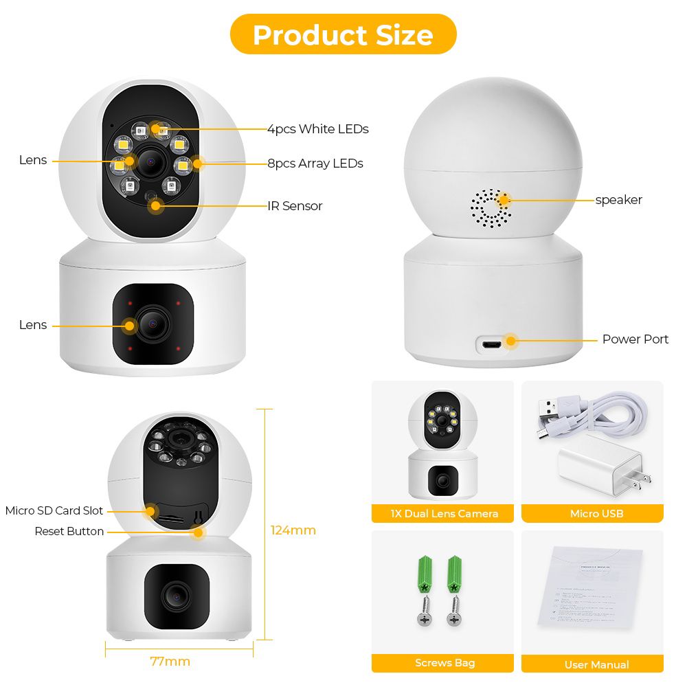 BRANDED SPEED-X N9-2 ULTRA HD 8K Camera, Smart 4MP Dual-Lens Wifi Security Camera 2+2 Wifi Double Lens Auto-tracking Tow Way Audio Ir Night Vision Camera thumbnail 3