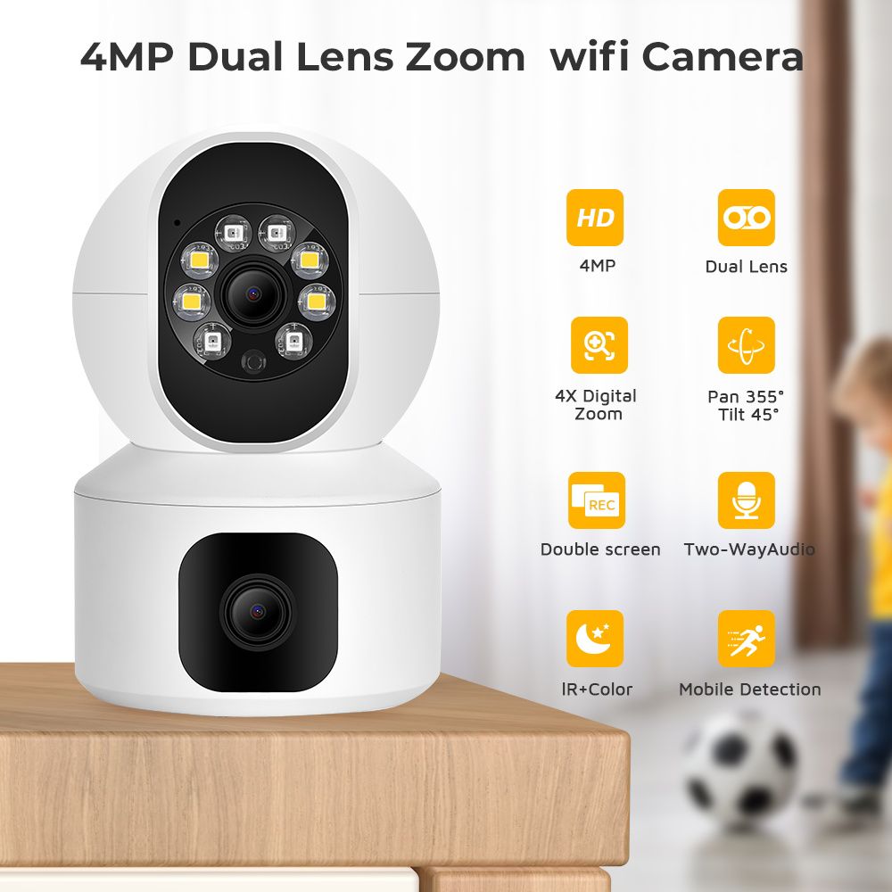 BRANDED SPEED-X N9-2 ULTRA HD 8K Camera, Smart 4MP Dual-Lens Wifi Security Camera 2+2 Wifi Double Lens Auto-tracking Tow Way Audio Ir Night Vision Camera thumbnail 2