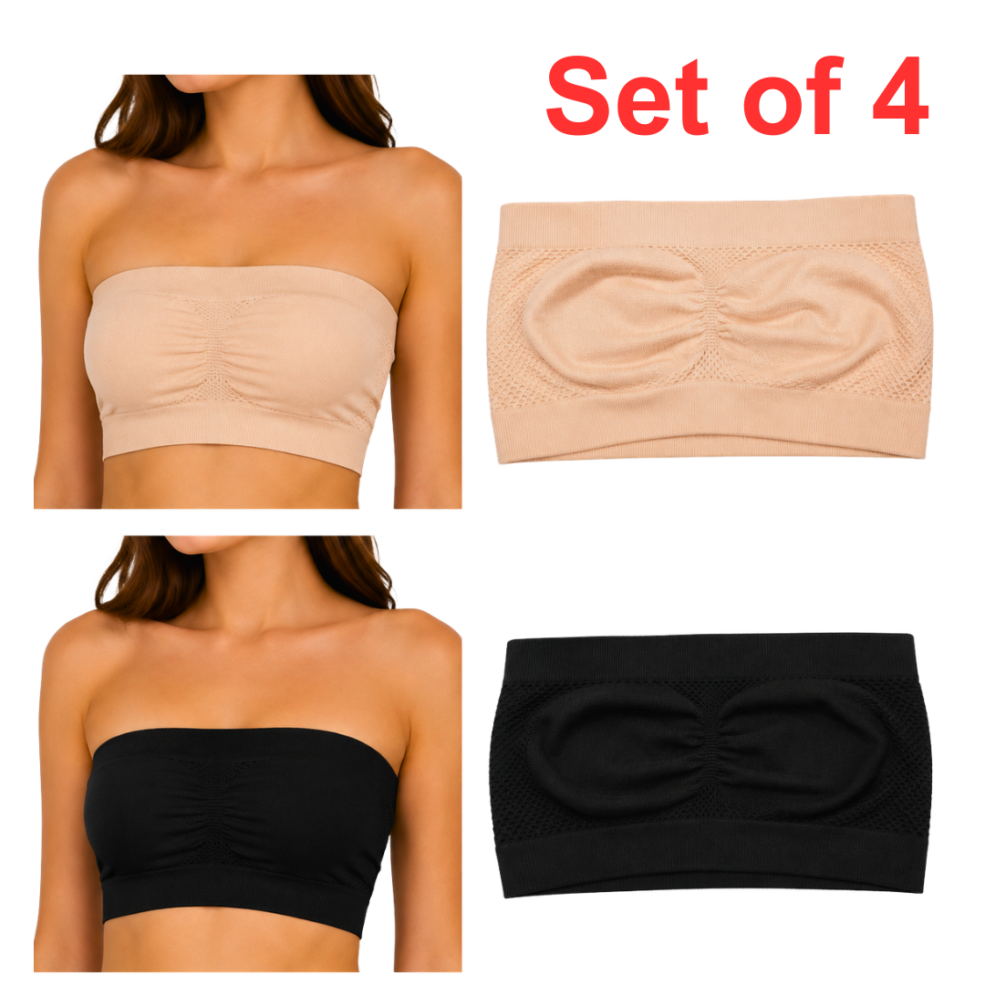Strapless Soft And Non-Padded Tube Bra For Women | Set of 4 ( 2 pieces SKin or 2 Pieces Black Color) | Comfortable for Daily Wear view 3