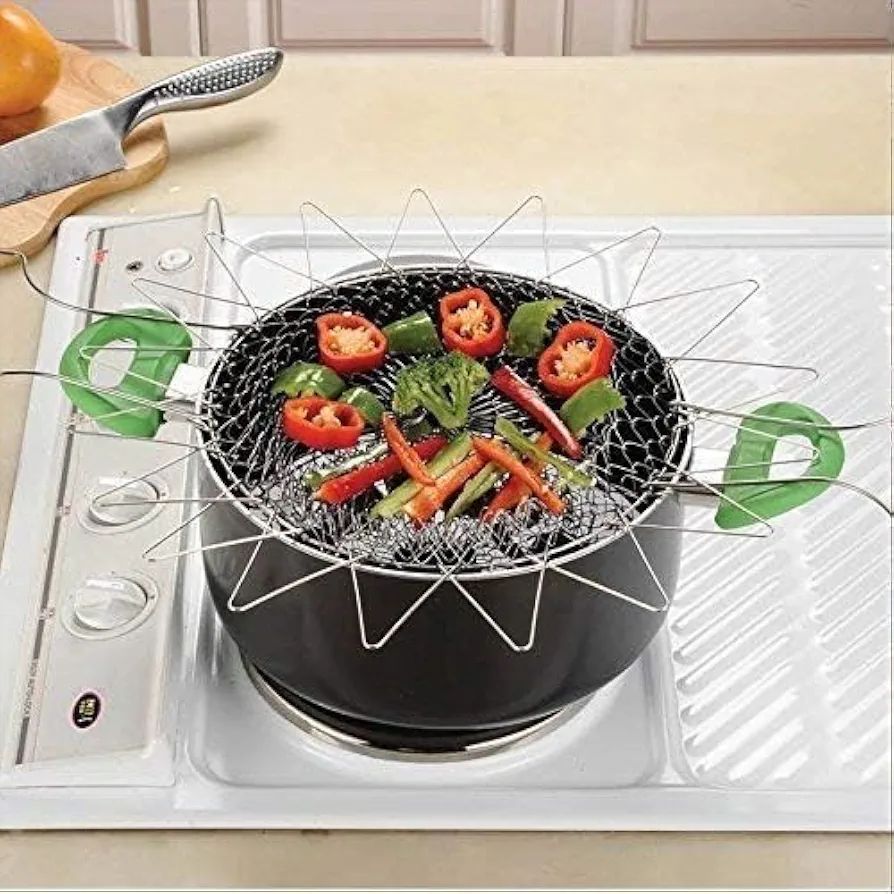 Stainless Steel Foldable Frying Basket - Collapsible Kitchen Chef Basket thumbnail 5