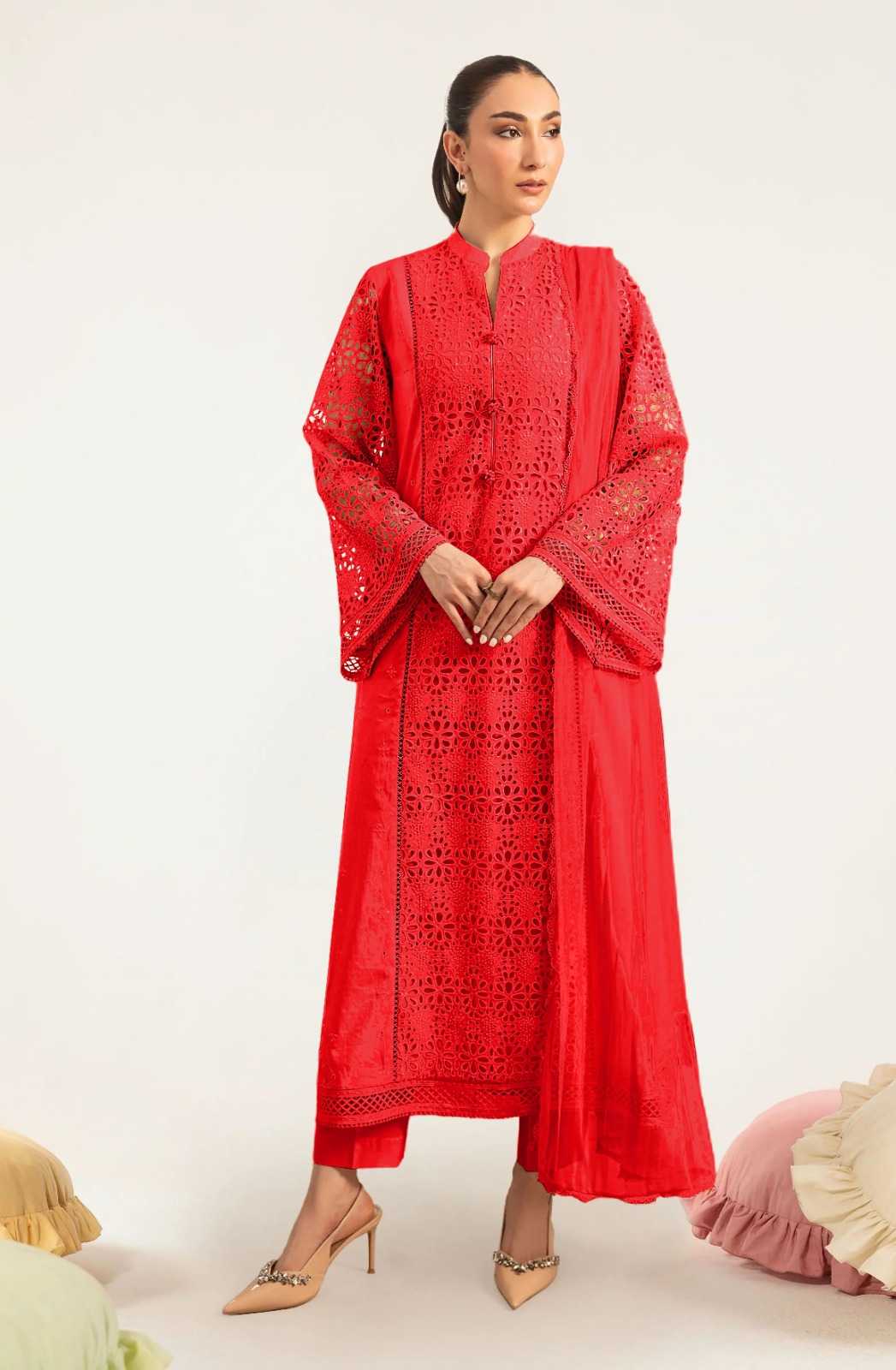 Zarmeen Emaan Fancy Embroidered Shirt Front Back Sleeves Daman Patch Handmade Neckline With Premium Viscose Trouser And Pure Bamber Chiffon Dupatta - Buy Online in Pakistan at Zenbu Store