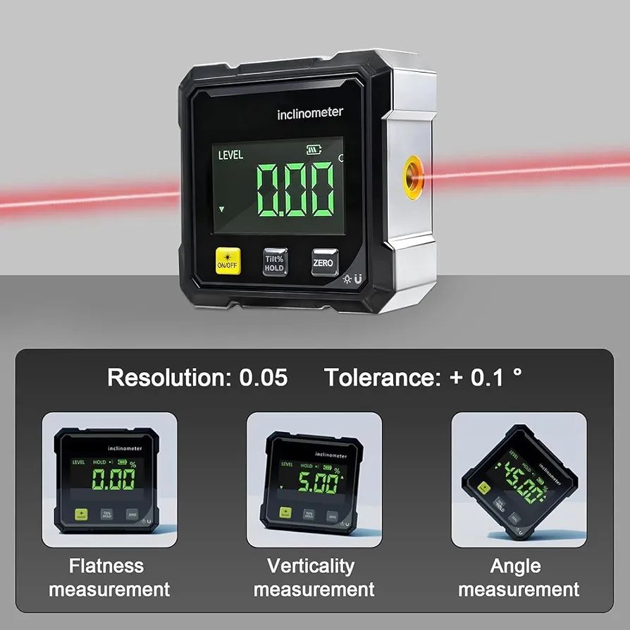 Digital Inclinometer Double Sided Laser Beam And Magnetic Base - Measurement Tool Designed For Angle Detection And Daily Measurement Routine