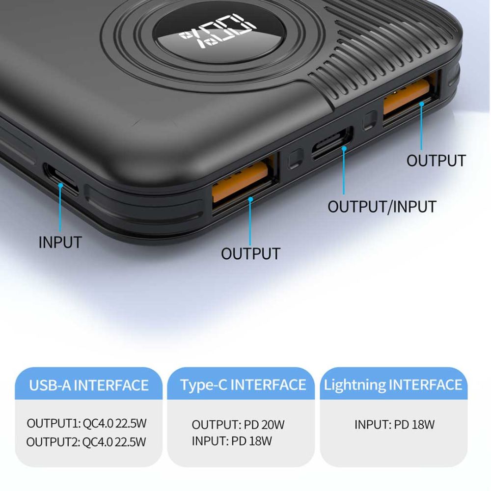 Aspor A320 Power Bank 10000mah 22.5w Fast Charging With Display - Electronic Device Designed For Power Backup thumbnail 4