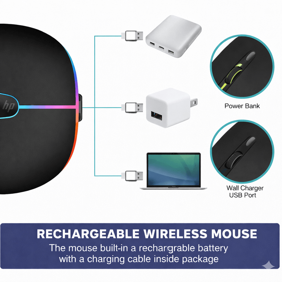 Original HP W10 RGB Rechargeable Dual-Mode Wireless Mouse thumbnail 5