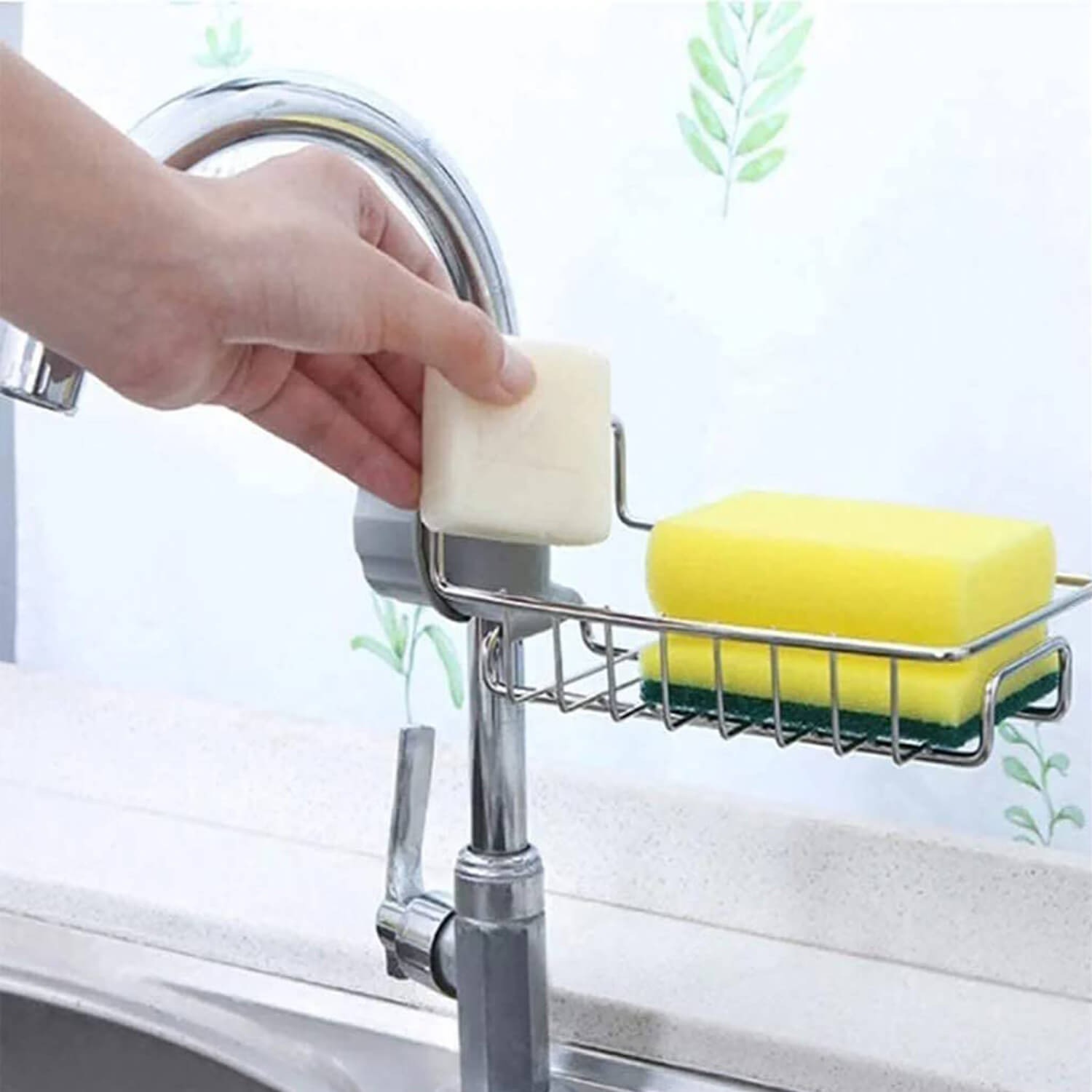 Stainless Steel Sink Faucet Organizer | Kitchen Sink Sponge Holder Rack | Kitchen Darin Rack & Soap Holder (Box Packing) thumbnail 3