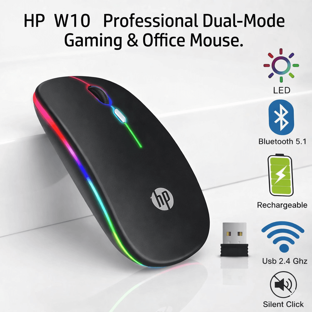 Original HP W10 RGB Rechargeable Dual-Mode Wireless Mouse