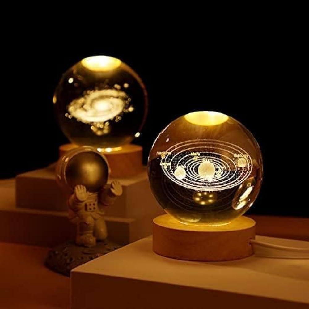 3d Galaxy Crystal Ball Night Light With Wooden Base - Decor Item Designed For Room Lighting And Daily Illumination Routine (Random Design) thumbnail 5