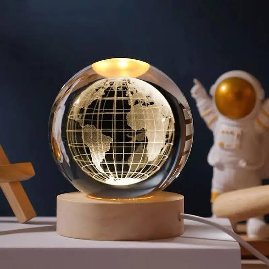 3d Galaxy Crystal Ball Night Light With Wooden Base - Decor Item Designed For Room Lighting And Daily Illumination Routine (Random Design) thumbnail 3