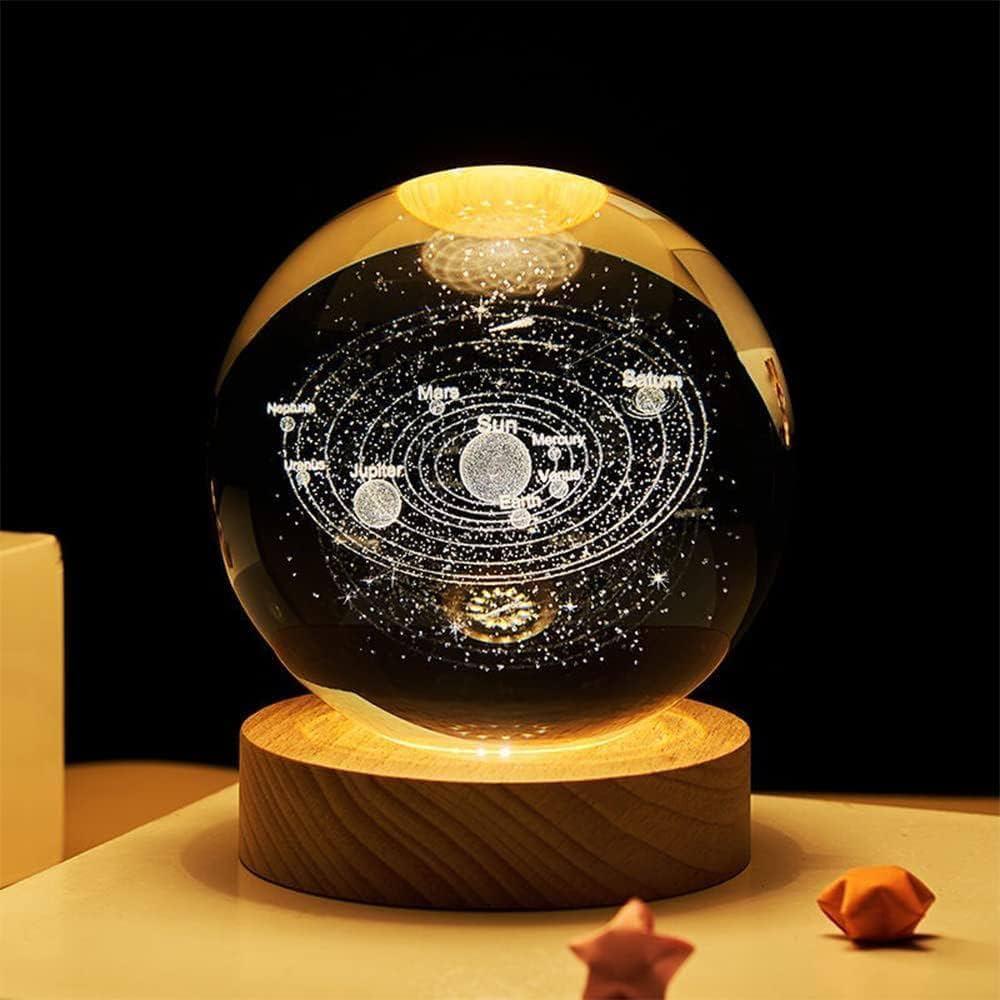 3d Galaxy Crystal Ball Night Light With Wooden Base - Decor Item Designed For Room Lighting And Daily Illumination Routine (Random Design) thumbnail 4