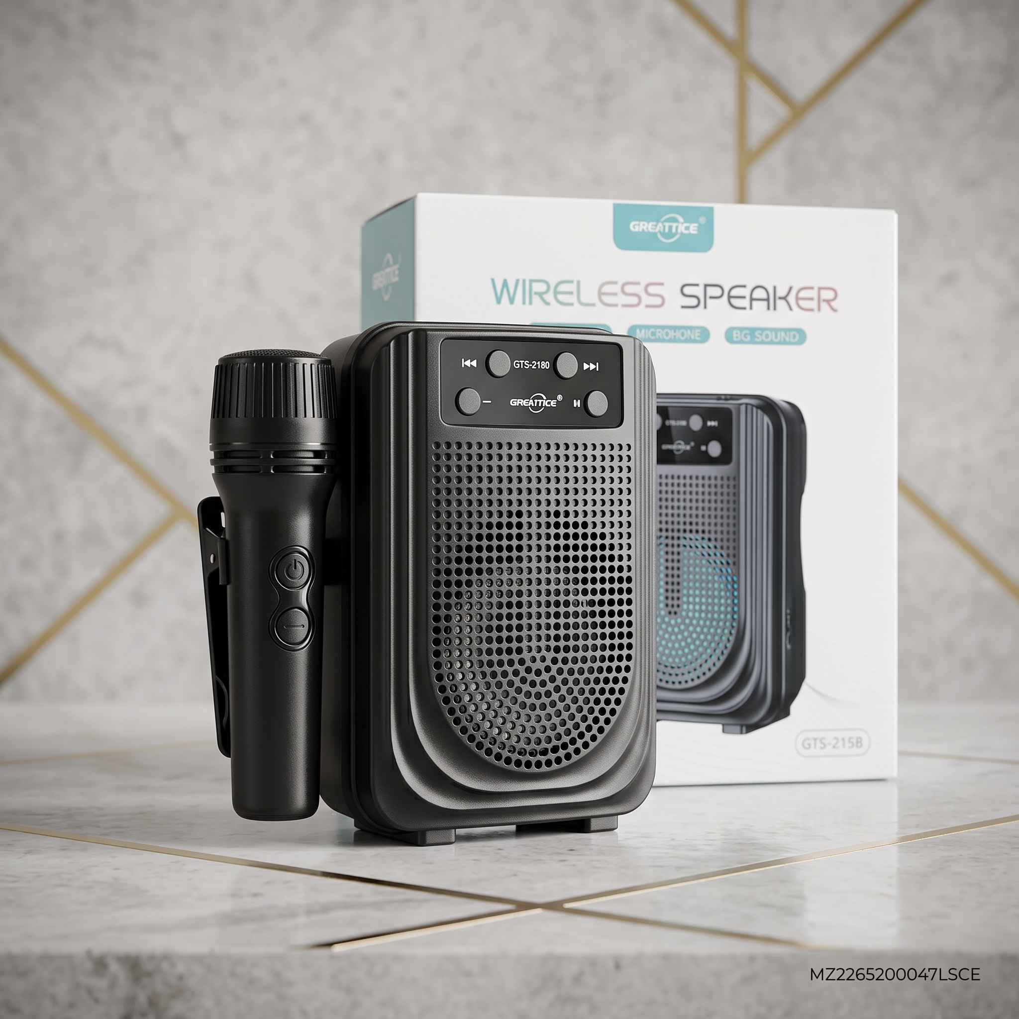GTS-2158 Portable Wireless Bluetooth Speaker with Wireless Karaoke Microphone – 3-Inch Driver, Powerful Bass, RGB LED Light, USB/TF Card Reader thumbnail 2