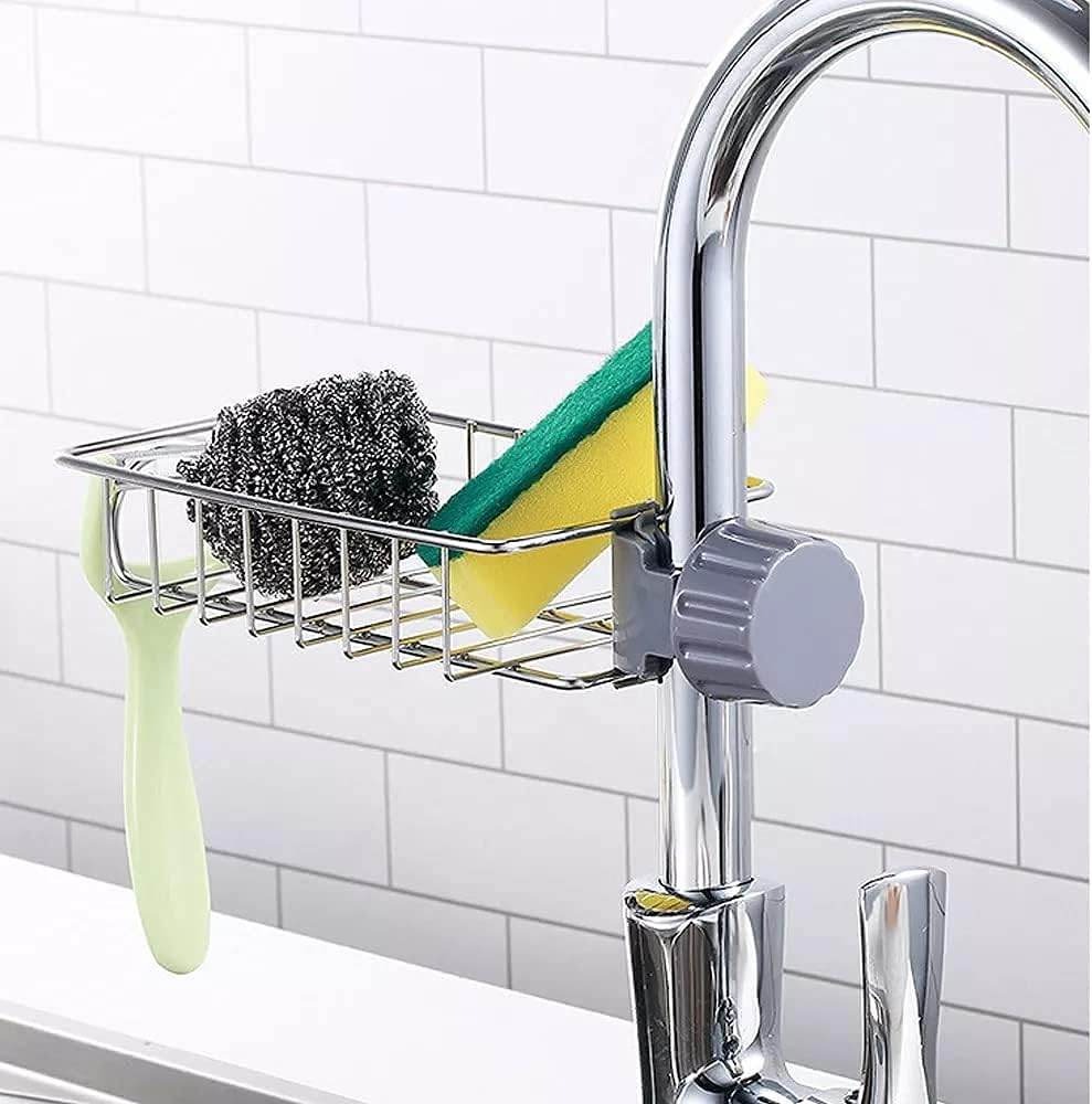 Stainless Steel Sink Faucet Organizer | Kitchen Sink Sponge Holder Rack | Kitchen Darin Rack & Soap Holder (Box Packing) thumbnail 4