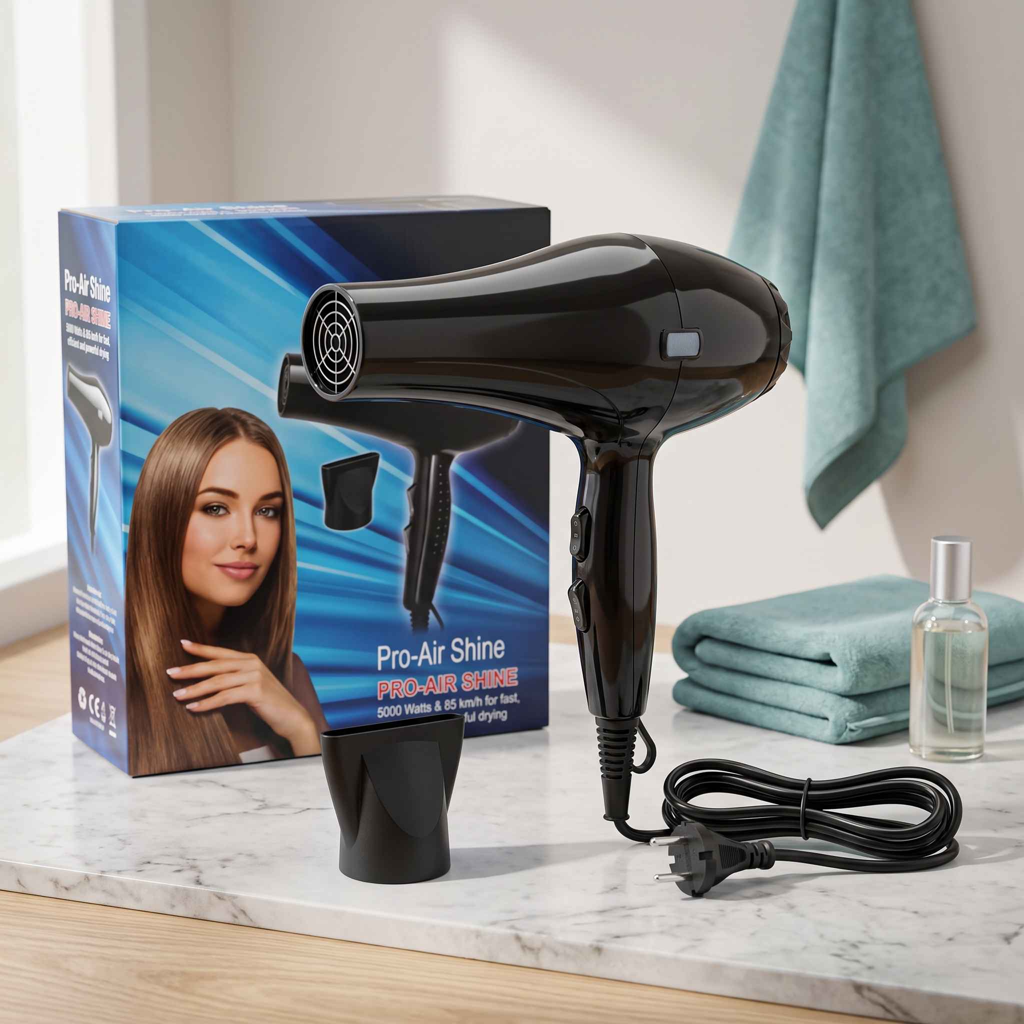 Professional 5000W Heavy Duty Hair Dryer - Model R-2136 Pro-Air Shine - High Speed Fast Drying Blower with Concentrator Nozzle thumbnail 2