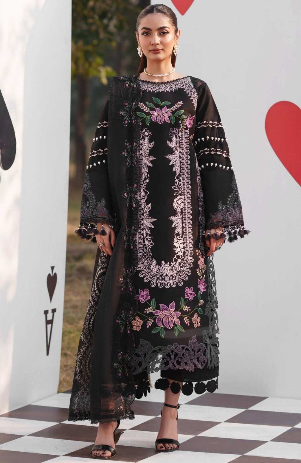 Zarmeen Emaan Artical-939 Fancy Embroidered Shirt Front Back Sleeves Daman Patch Neckline With Premium Viscose Trouser And Pure Bamber Chiffon Dupatta - Buy Online in Pakistan at Zenbu Store