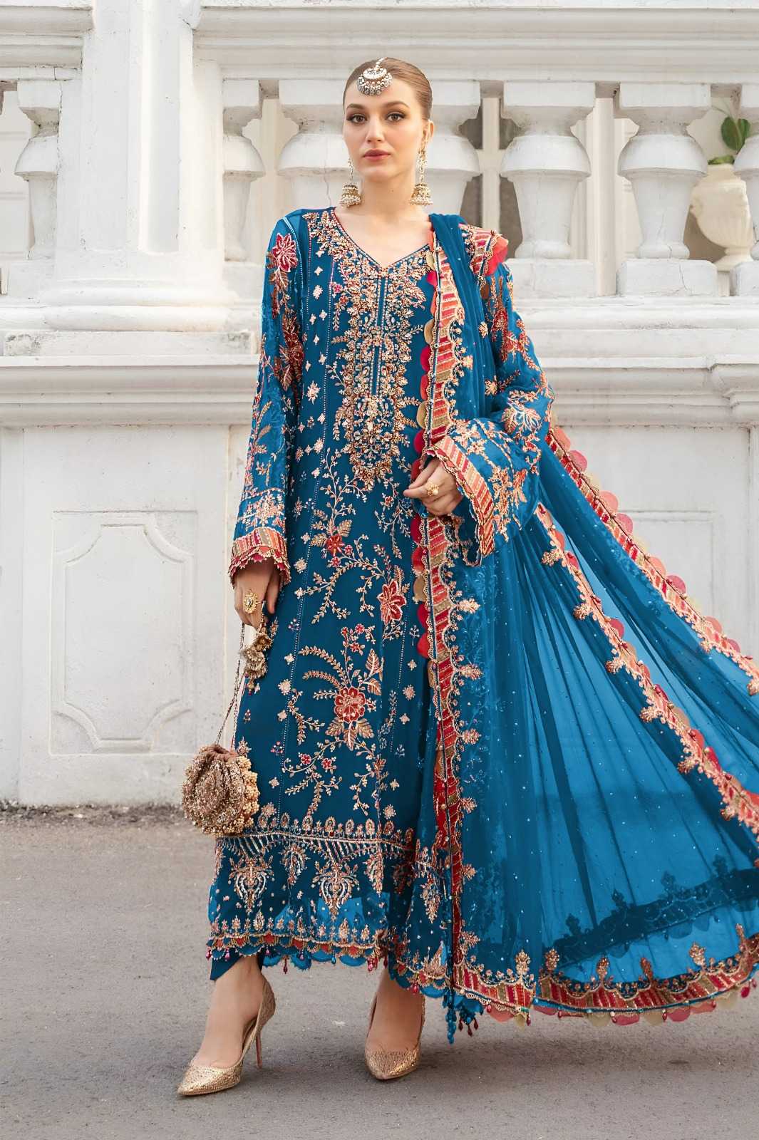 Zarmeen Emaan Fancy Embroidered Shirt Front Back Sleeves Laces Daman Patch Handmade Neckline With Lawn Trouser And Pure Bamber Chiffon Dupatta - Buy Online in Pakistan at Zenbu Store