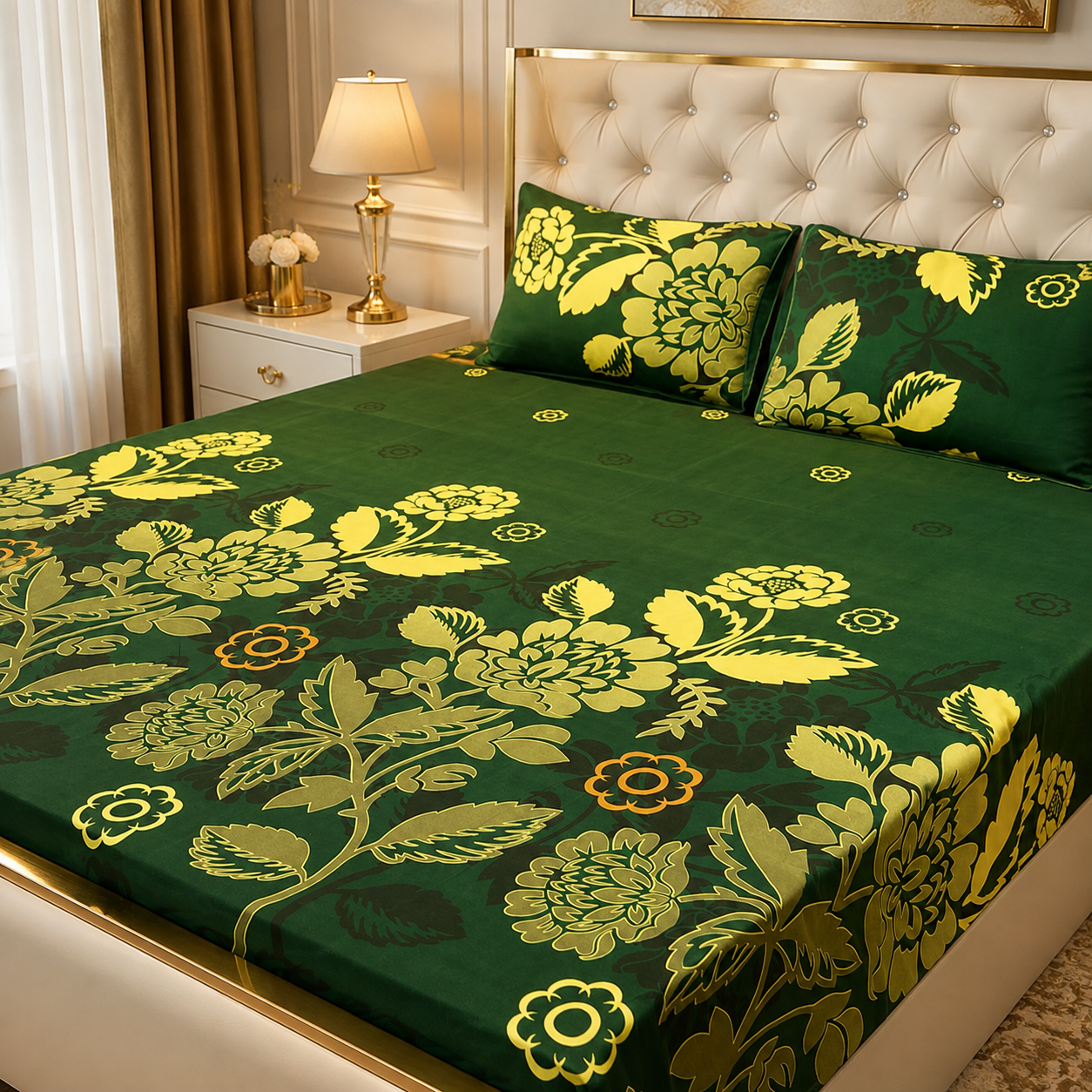 3D Crystal Cotton 3-Piece Bedsheet Set