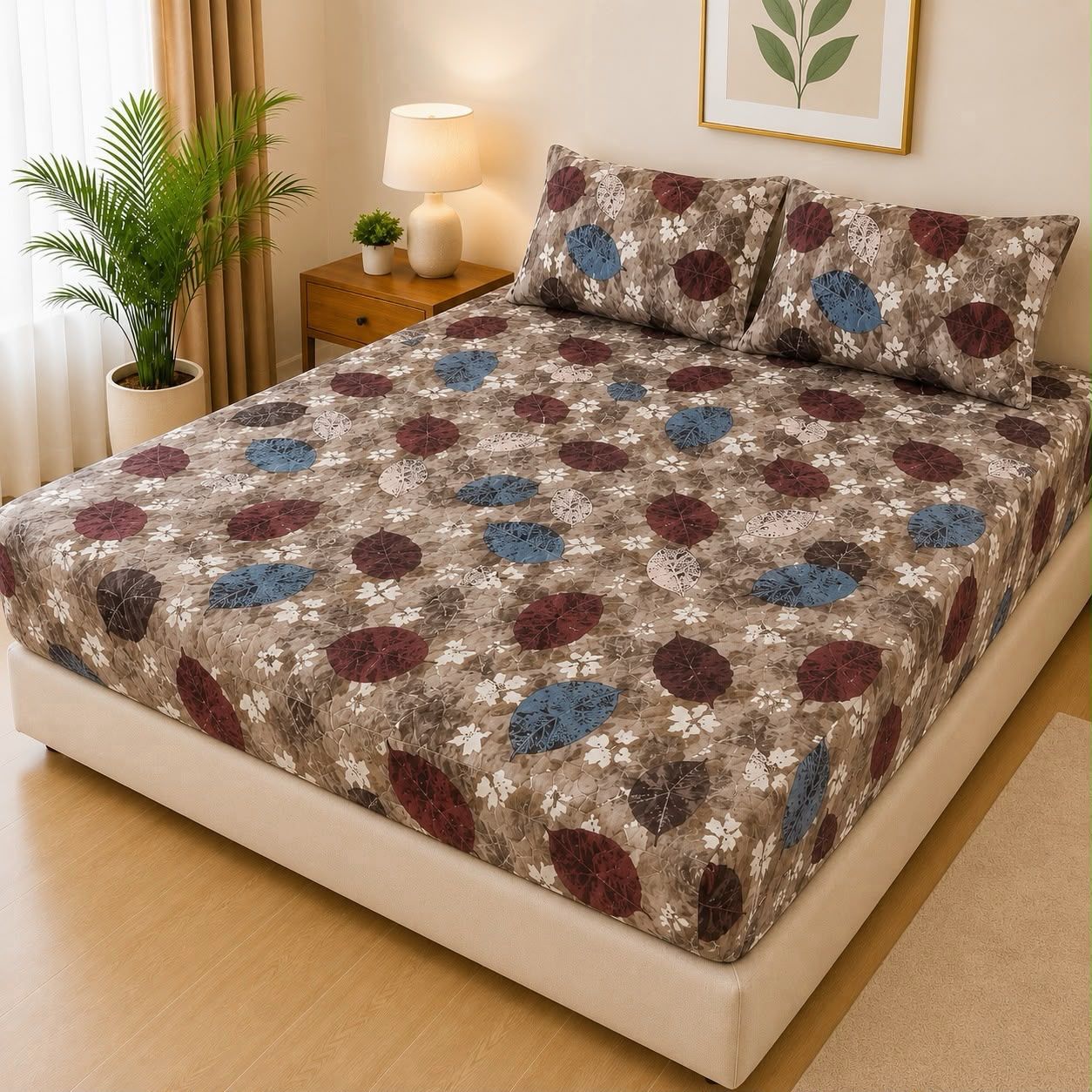 Printed Fancy Quilted Waterproof Fitted Mattress Protector Set with 2 Pillow Covers - King Size view 5