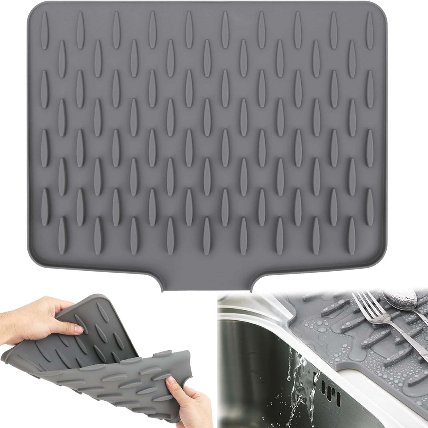 Silicone Sink Mat for Kitchen Drain – Heat-Resistant Non-Slip Dish Drying Mat Leak-Proof Eco-Friendly Utensil Draining Pad for Sink & Counter view 2