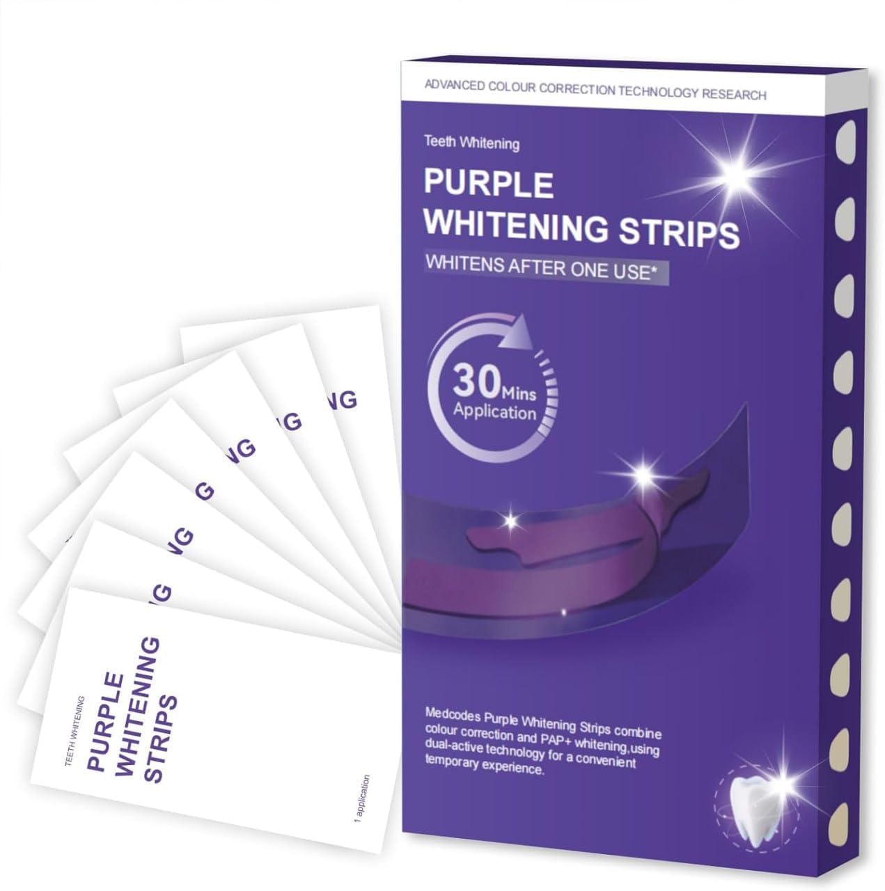 Purple Teeth Whitening Strips for Sensitive Teeth, 30-Minute Fast Acting Colour Corrector for White Teeth, Enamel Safe Teeth Whitener 7 Strips China thumbnail 2