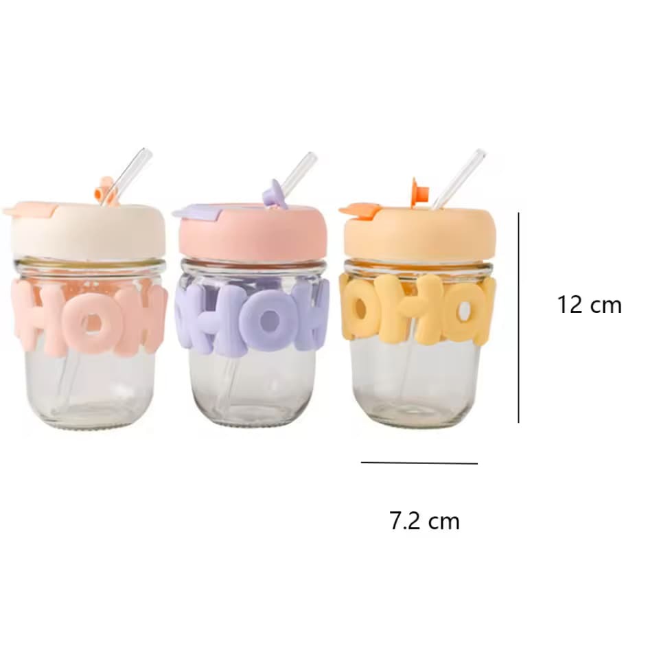 Trendy Pearl Handle Glass Water Bottle with Straw (Random Color) thumbnail 3