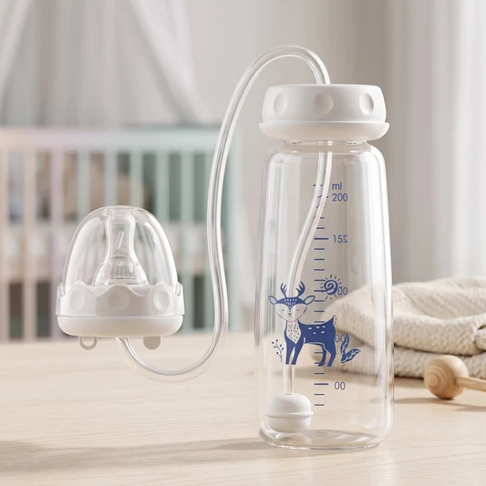 Handsfree Baby Feeding Bottle 240ml with Silicone Tube, Straw Brush & Nipple | BPA-Free Handsfree Feeder | Random Color thumbnail 4