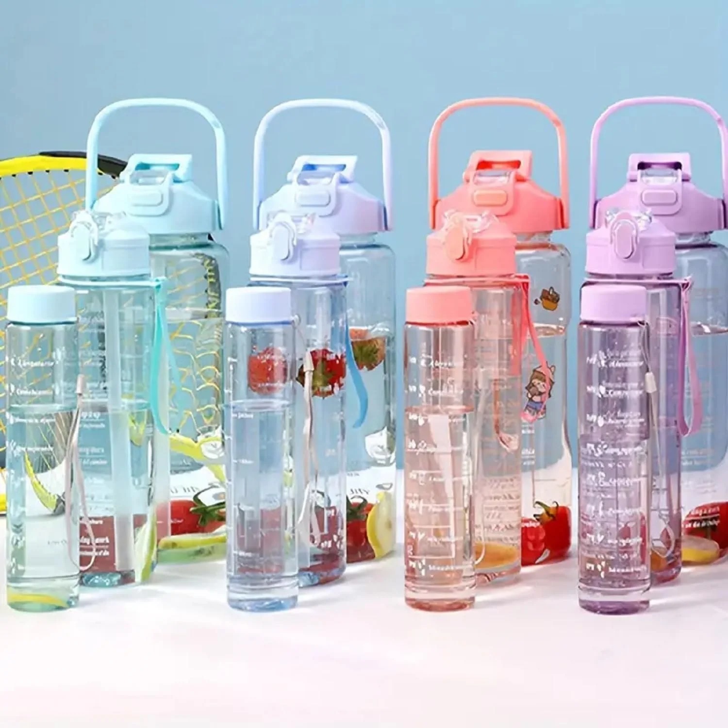Motivational Water Bottle with Time Markers & Straw (Random Colour) thumbnail 2