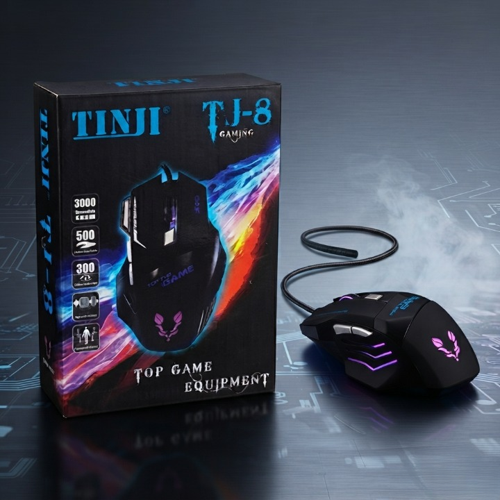 Original TINJI TJ 8 Wired RGB Gaming Mouse Ergonomic Design Smooth Tracking Durable Build Bright RGB Lighting For Gamers thumbnail 3