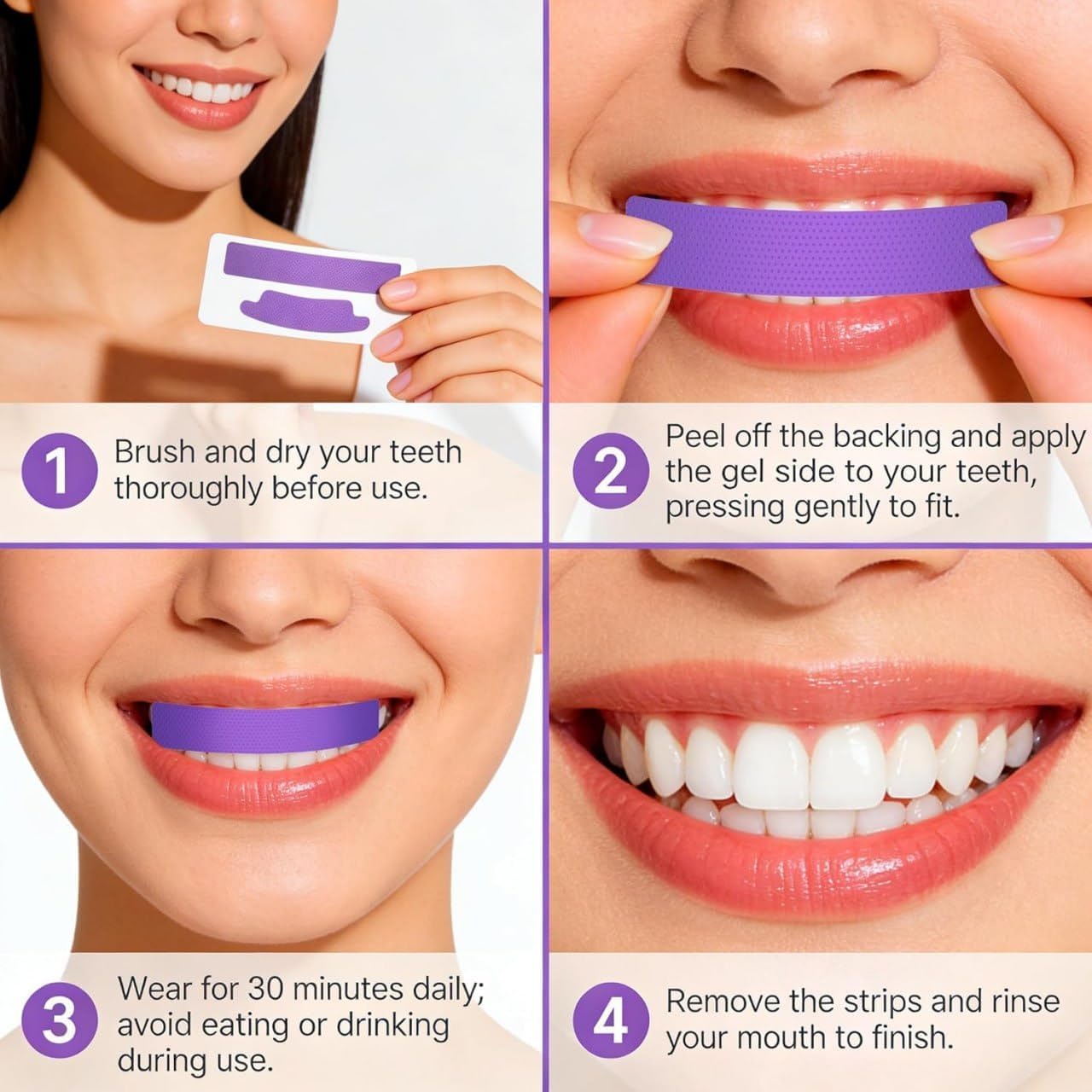 Purple Teeth Whitening Strips for Sensitive Teeth, 30-Minute Fast Acting Colour Corrector for White Teeth, Enamel Safe Teeth Whitener 7 Strips China thumbnail 3
