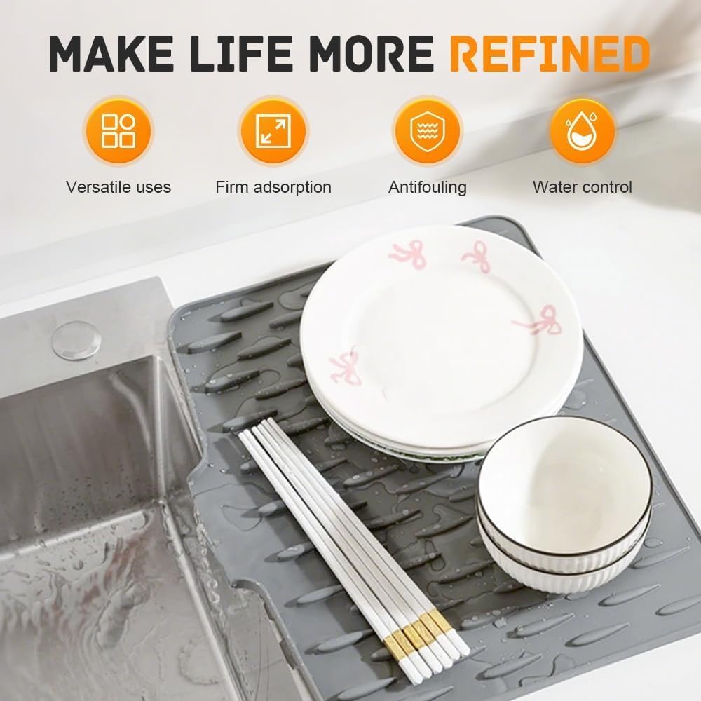 Silicone Sink Mat for Kitchen Drain – Heat-Resistant Non-Slip Dish Drying Mat Leak-Proof Eco-Friendly Utensil Draining Pad for Sink & Counter view 4