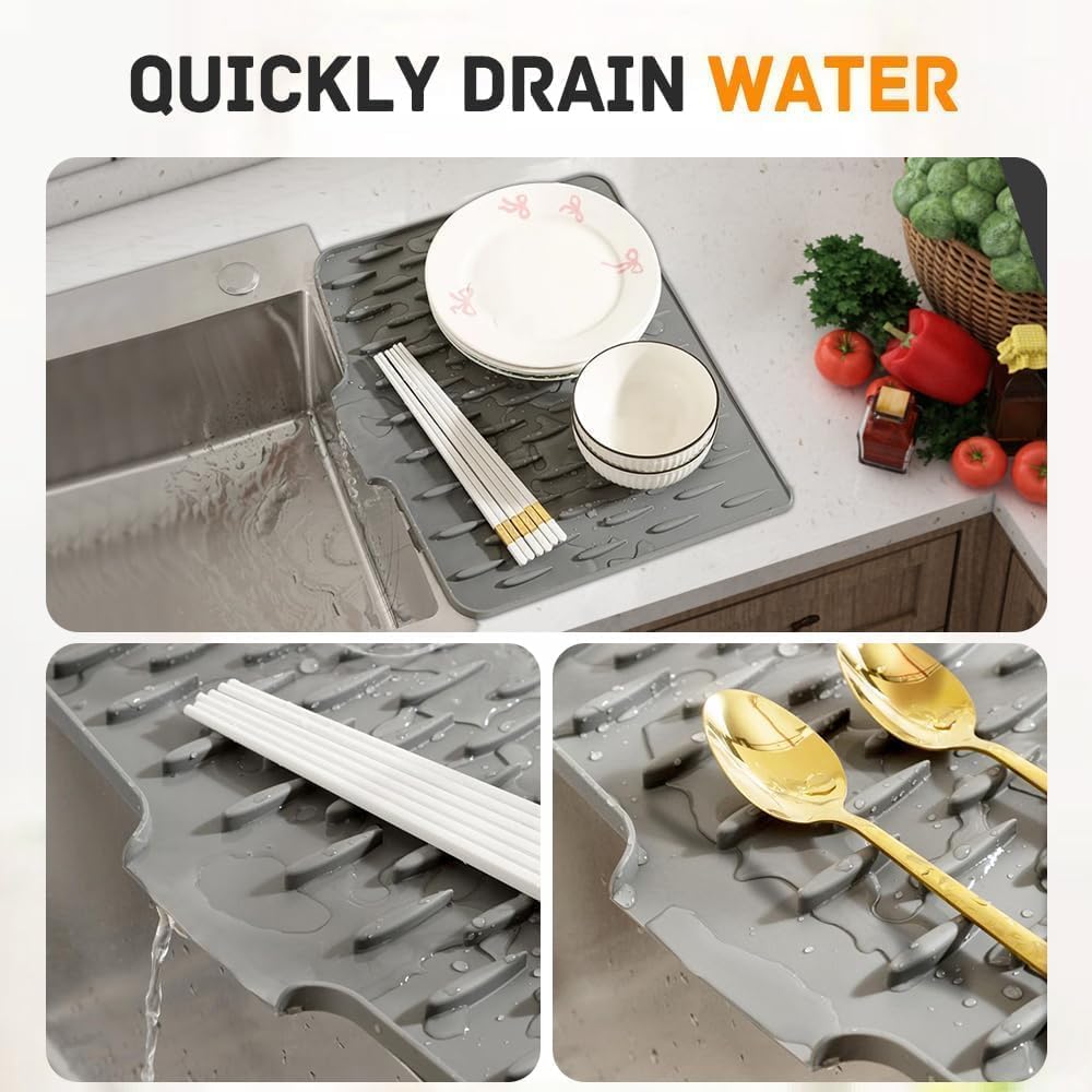 Silicone Sink Mat for Kitchen Drain – Heat-Resistant Non-Slip Dish Drying Mat Leak-Proof Eco-Friendly Utensil Draining Pad for Sink & Counter view 3