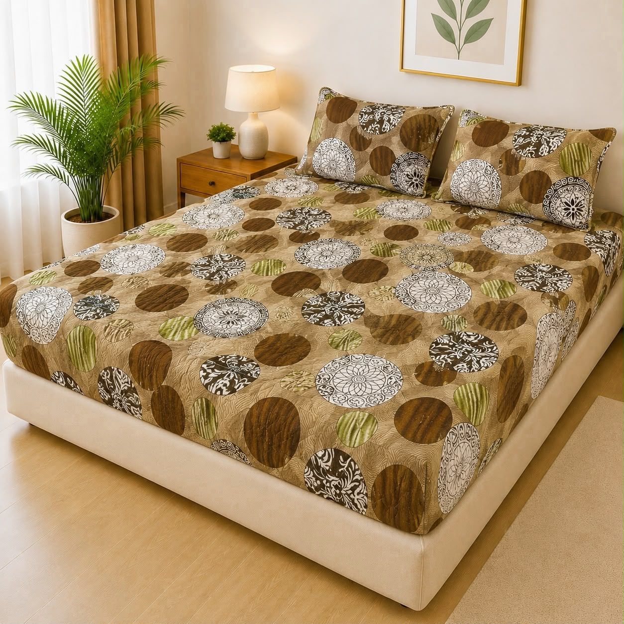 Printed Fancy Quilted Waterproof Fitted Mattress Protector Set with 2 Pillow Covers - King Size view 4