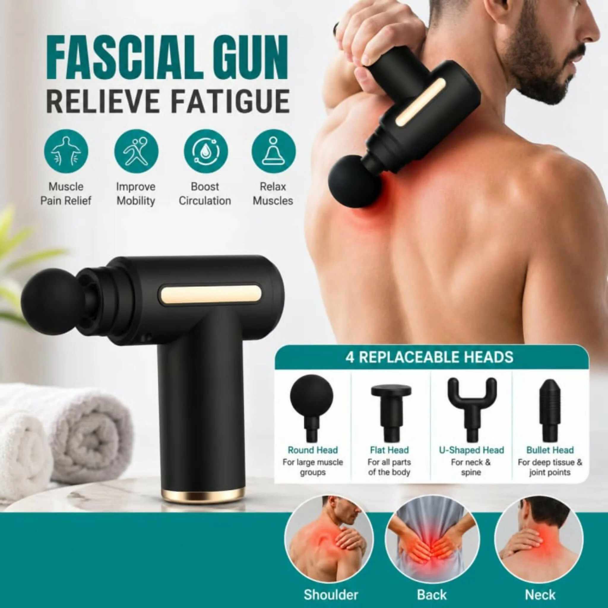 4-in-1 Gun Massager With 5 Speed Modes | Rechargeable Massage Gun Machine For Foot and Neck Massage | Gun Massager Machine view 5