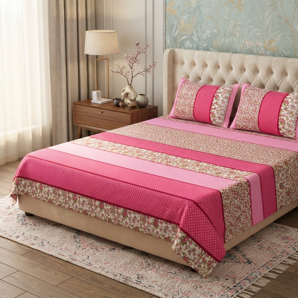 3D Crystal Cotton 3 Piece Bedsheet Set - Home Textile Product Designed (AY0010027) view 2