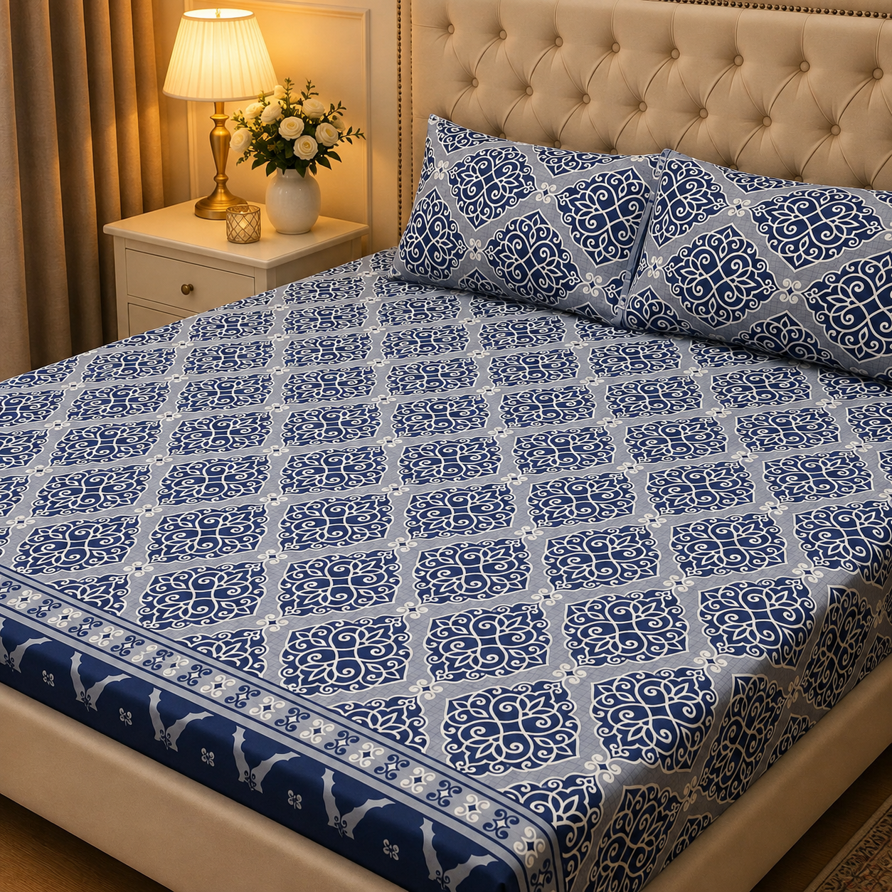 3D Crystal Cotton 3 Piece Bedsheet Set - Home Textile Product Designed (AY0010025)