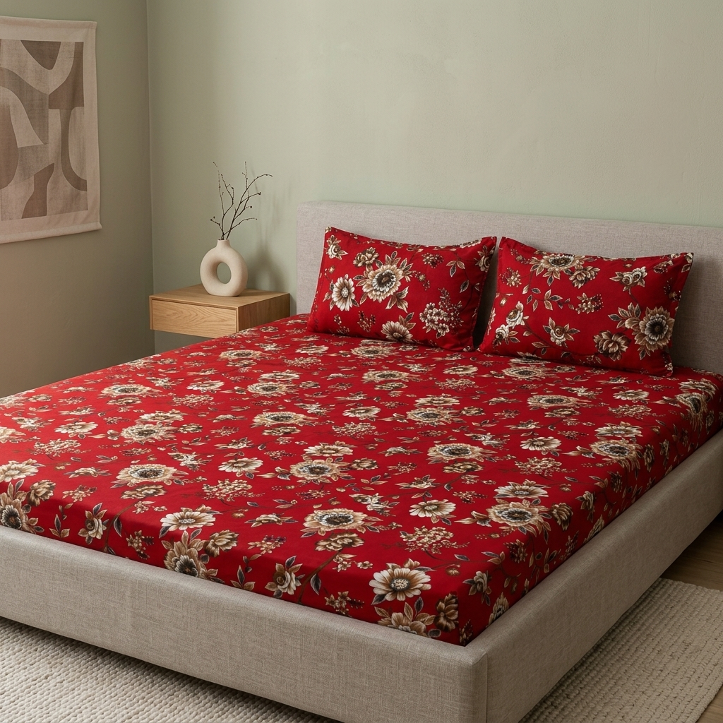 3D Crystal Cotton 3-Piece Bedsheet Set – Premium Ultra-Soft Bedding with 2 Matching Pillowcases (AY0010020)