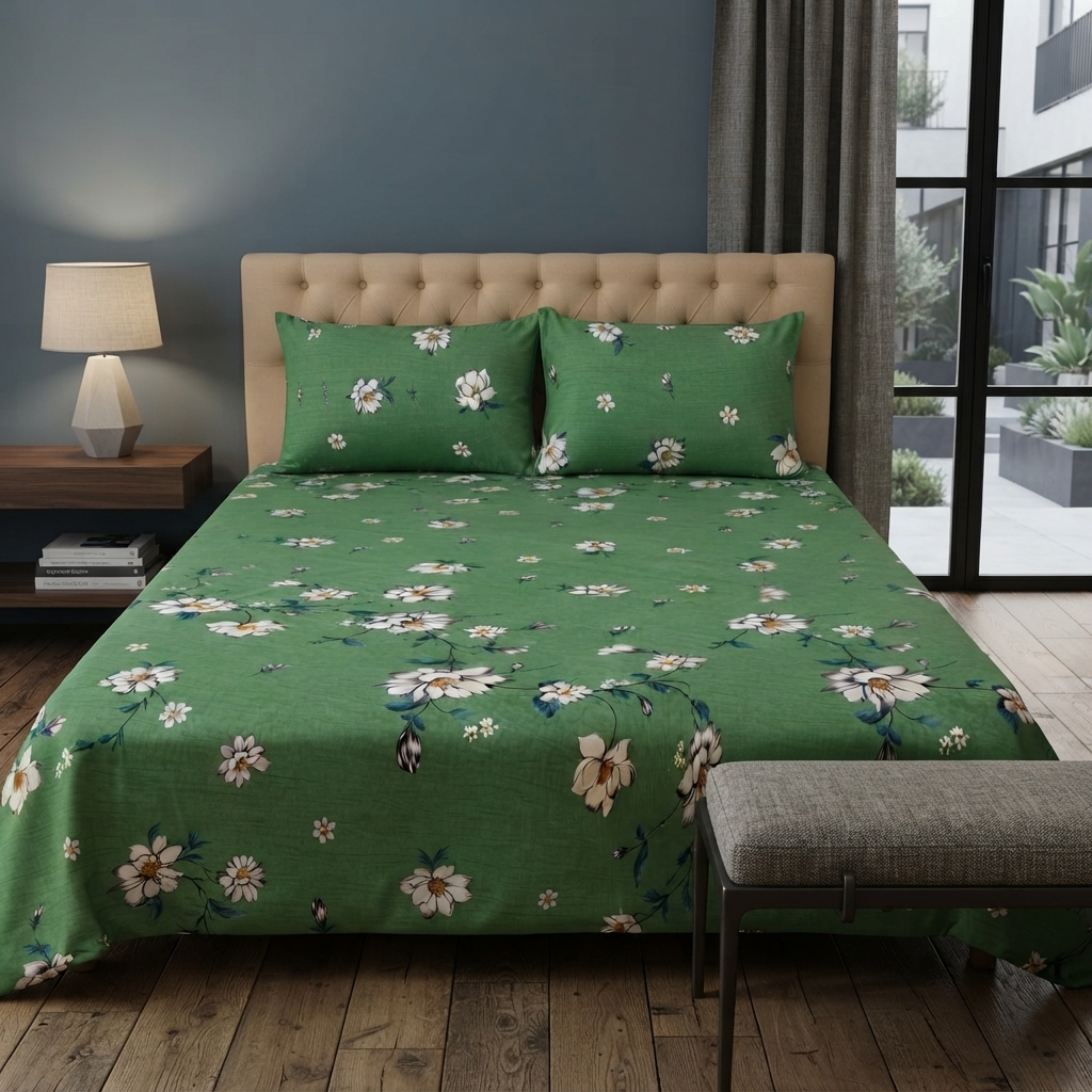 3D Crystal Cotton 3 Piece Bedsheet Set - Home Textile Product Designed For Bedding Purpose (AY0010028)