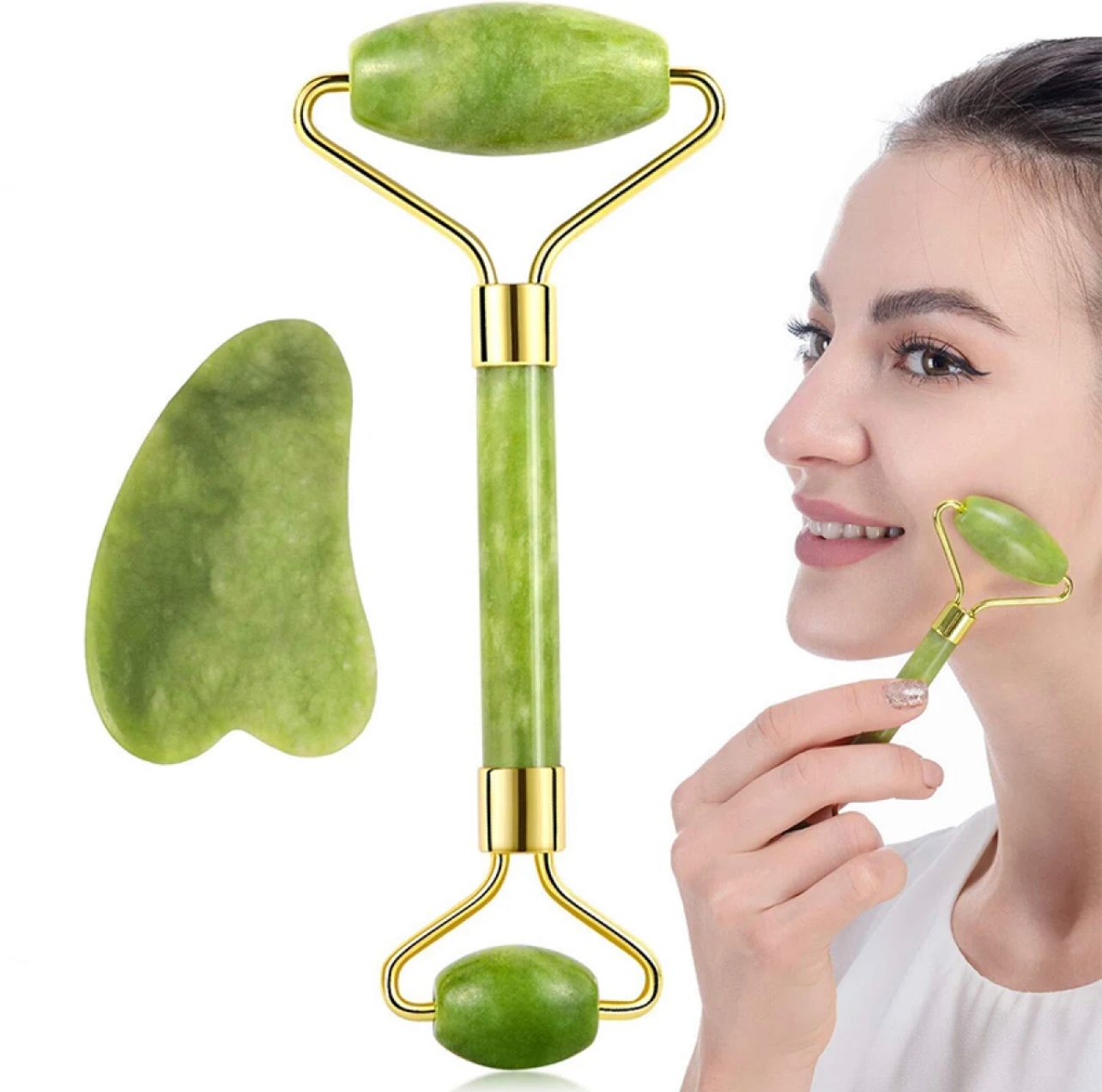 Natural Jade Facial Roller And Gua Sha Massage Set - Beauty Accessory Designed For Facial Massage And Daily Skincare Routine view 4