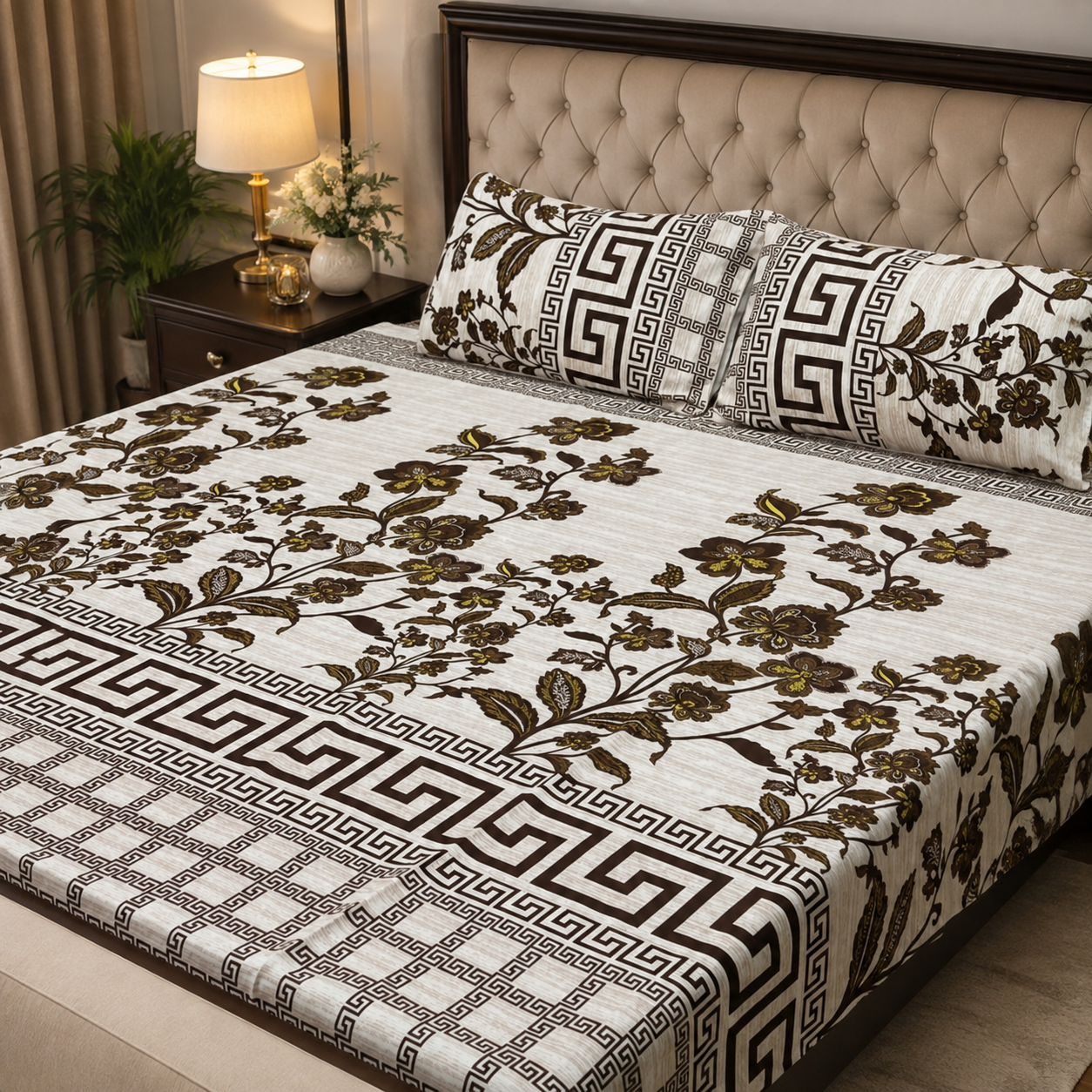 3D Crystal Cotton 3-Piece Bedsheet Set – Premium Ultra-Soft Bedding with 2 Matching Pillowcases (AY0010019) view 2