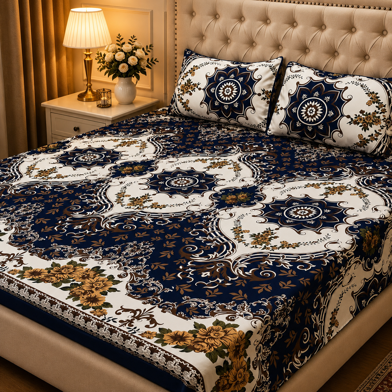 3D Crystal Cotton 3 Piece Bedsheet Set - Home Textile Product Designed (AY0010026)