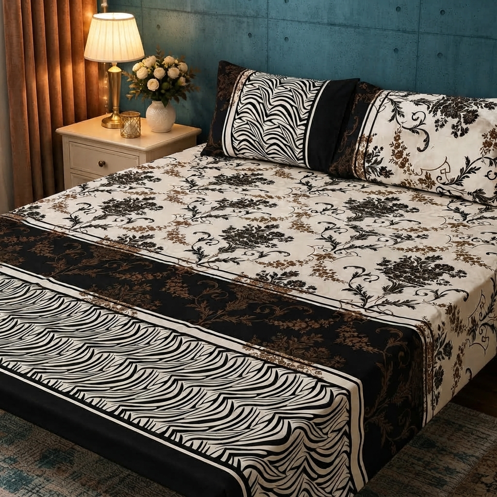 3D Crystal Cotton 3 Piece Bedsheet Set - Home Textile Product Designed (AY0010024) view 2