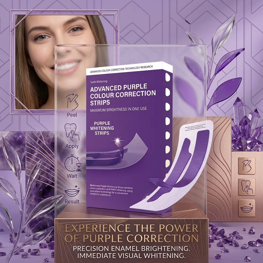 Purple Color-Correcting Teeth Whitening Strips – Peroxide-Free Stain Removal & Instant Smile Brightening Set view 2