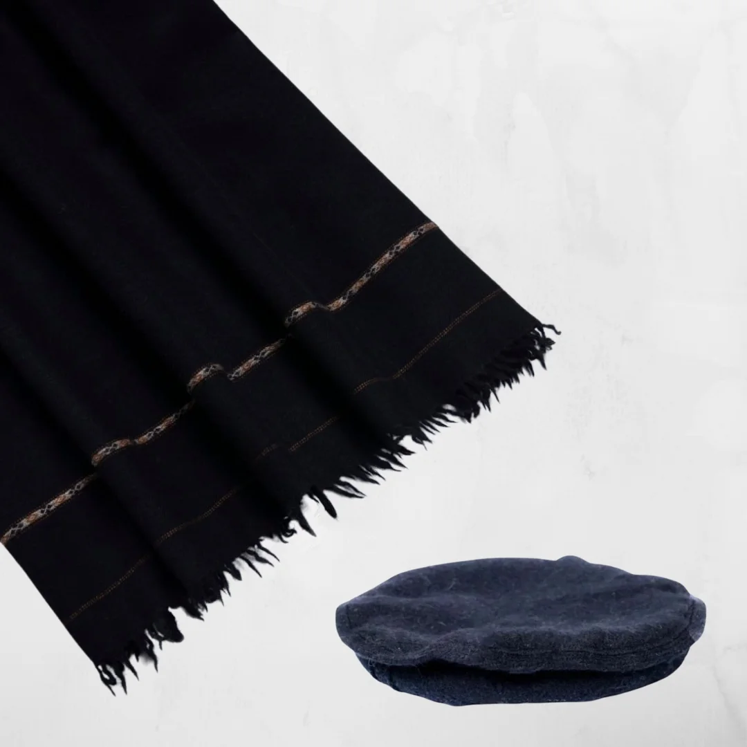 Premium Black Men's Shawl And Chitrali Cap Set - Apparel Accessory Designed For Traditional Styling And Daily Wardrobe Routine - Black view 3