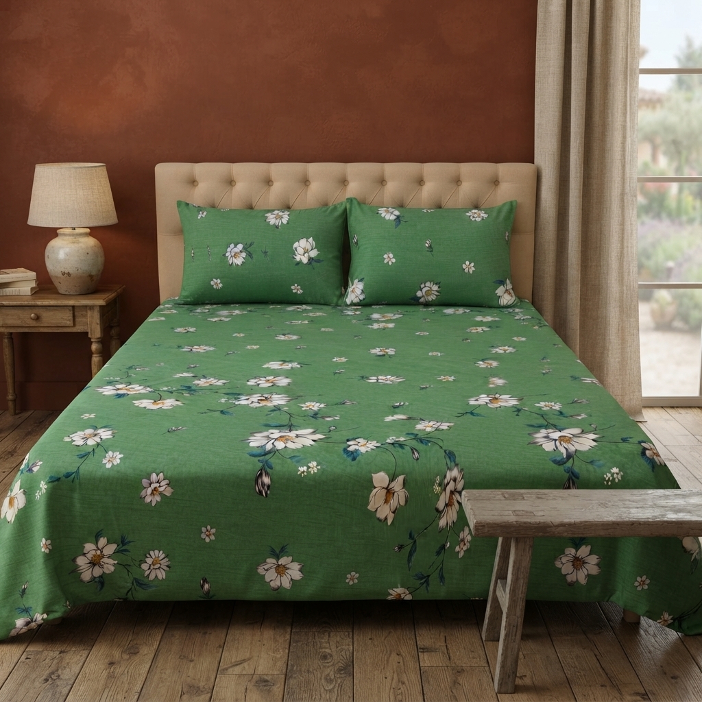 3D Crystal Cotton 3 Piece Bedsheet Set - Home Textile Product Designed For Bedding Purpose (AY0010028) view 2
