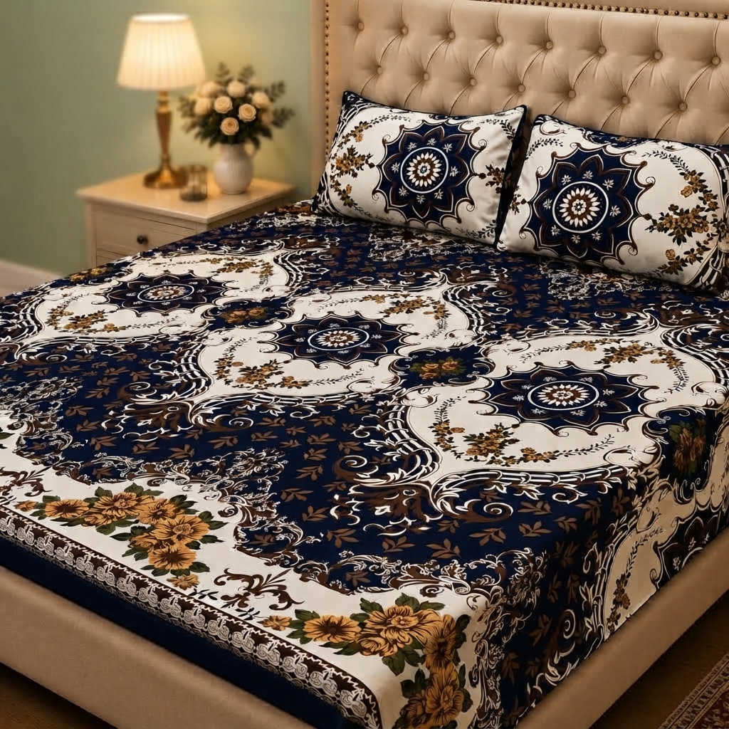 3D Crystal Cotton 3 Piece Bedsheet Set - Home Textile Product Designed (AY0010026) view 2
