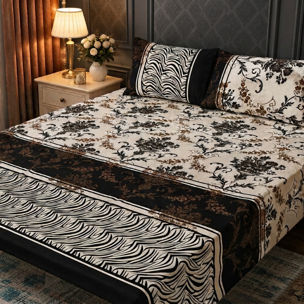 3D Crystal Cotton 3 Piece Bedsheet Set - Home Textile Product Designed (AY0010024)