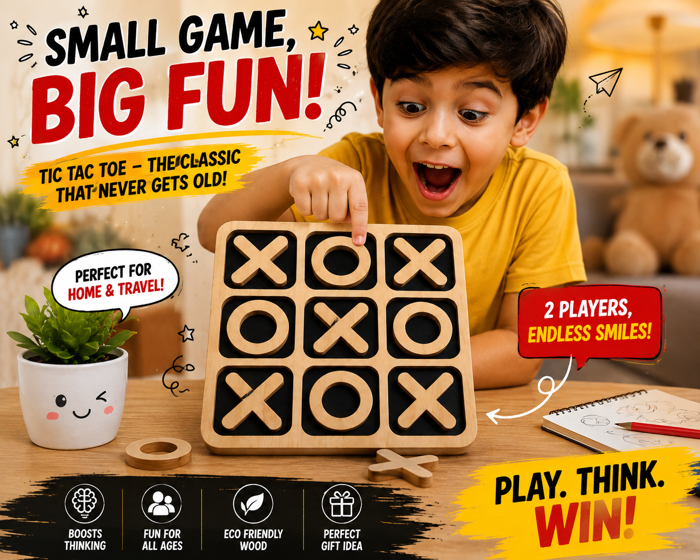 Wooden Tic Tac Toe Game - Buy Online in Pakistan at Zenbu Store